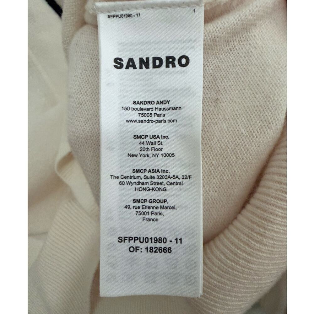 Sandro Sully ecru wool cashmere V‑neck sweater black stripes size 1 (small) - Picture 6 of 13